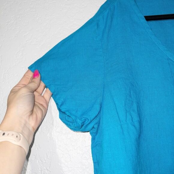 Flax Blue Tunic‎ Button Front Top Size Medium - Picture 4 of 4